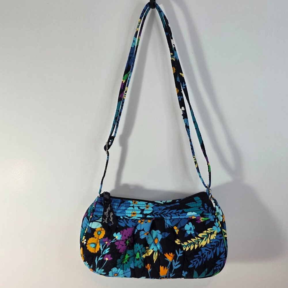 Vera Bradley Quilted Floral Mini Crossbody Bag Blue Black Travel Purse - Picture 2 of 8
